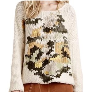 Mes Demoiselles Paris Jardin Floral Chunky Knit Sweater Cream Alpaca Wool M